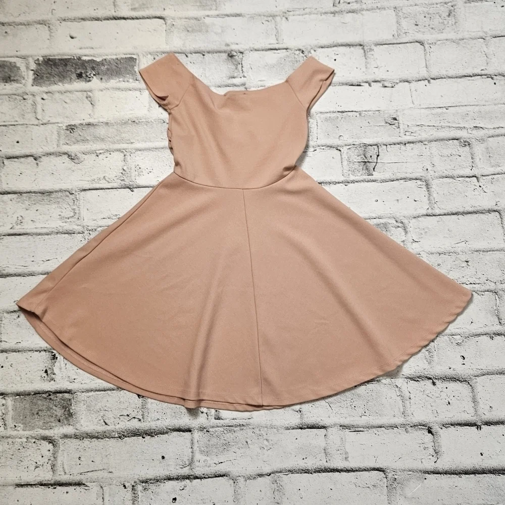 Dusty Rose Fit Flare Mini Dress Womens XS Pink Skater Dress - Picture 5 of 8